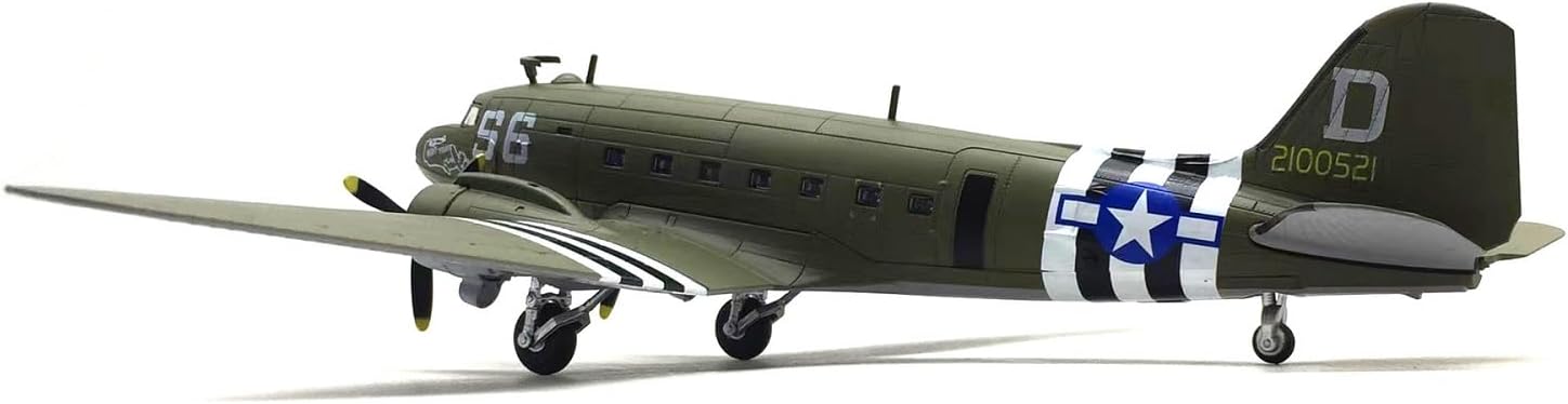 DAGIJIRD Simulation 1:100 Alloy Aircraft Model WWII Douglas C-47 Transport Aircraft Plane Model with Display Stand