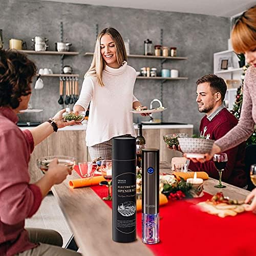Quntis Electric Wine Bottle Opener One-Touch Rechargeable with Foil Cutter, Automatic Battery Powered Bottle Corkscrew Opener with LED Light, Housewarming Christmas Thanksgiving Wine Lover Gift Set
