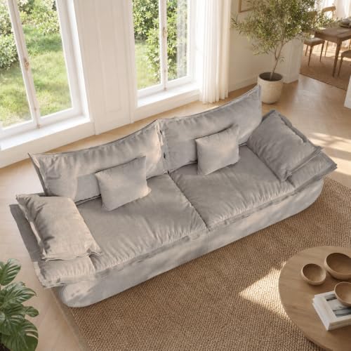 Image of Vesgantti Cloud Boneless Couch, 3 Seater Small Sofa, Light Grey | High-density foam, No assembly required, for Living Room, Apartment, Bedroom, Deep seat, Pet-friendly