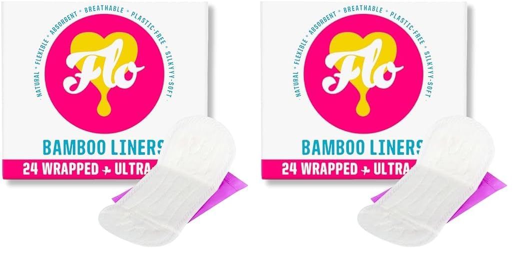 Flo Organic Bamboo Leakproof, Highly Absorbent Slim Panty Liners - Individually Wrapped - Biodegradable & Cruelty, Plastic & Vegan Free - 48 Pack
