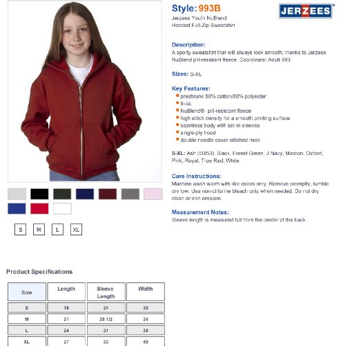 Jerzees Youth 8 oz. NuBlend® Fleece Full-Zip Hood S MAROON3