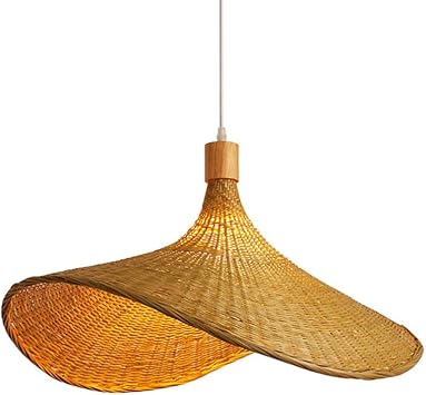 Rattan Basket Chandelier Creative Hand-Woven Straw Hat Lamp Bamboo Pendant Light Ceiling Hanging Wicker Lamp Hand Woven Bamboo Pendant Lighting for Kitchen Island E27 Base