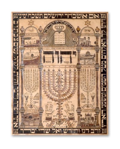 Shiviti Jewish Wall Art Menorah Illustration Holy Sites Hebrew Script Vintage Judaica Print Spiritual Religious Decor Synagogue Home Israel Temple Design Antique Style 11x14 Unframed Poster