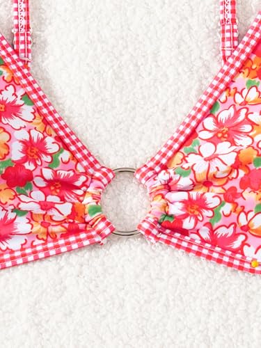 Image of Fanuerg Women's Triangle Bikini Sets O Ring Linked Two Piece Swimsuits Floral Printed Cheeky Bathing Suit