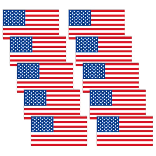 Image of American Flag Stickers,USA Patriotic Stickers 10 Pack Durable & Waterproof Decals for Car Bumper /Truck /Motorcycle /Helmet /Laptop /Window /Water Bottle /Mail Box