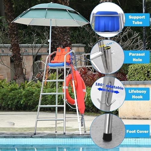 Escalera resistente para piscina al aire libre con sillas protectoras, ideal para piscina, patio, playa, parque acuático, uso en el lago