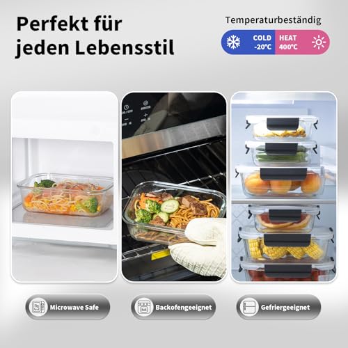 Glasbehälter mit deckel Glasschüssel mit deckel Glasdosen mit deckel set kühlschrank organizer glass containers with lids obst gemüse… – Ansicht 3
