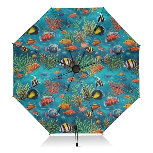 Parapluie de voyage automatique 8 baleines GAIREG résistant au vent motif poisson