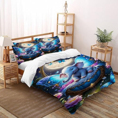 Housse de couette éléphant 3 pièces couvre-lit imprimé animal microfibre fermeture éclair double - 2