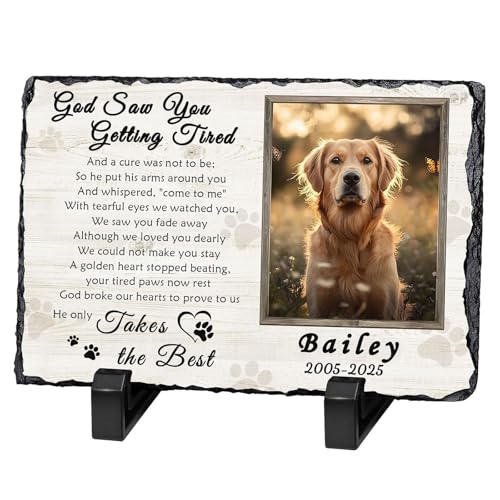 HAPPARY Ships Next Day Personalized Dog Memorial Gifts for Loss of Dog, Custom Pet Memorial Stone with Photo Name Date Bereavement Sympathy Gift for Dog Cat Lover