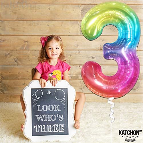 Image of KatchOn, Giant Jelly Rainbow Number 3 Balloon - 40 Inch | Number Balloons 3