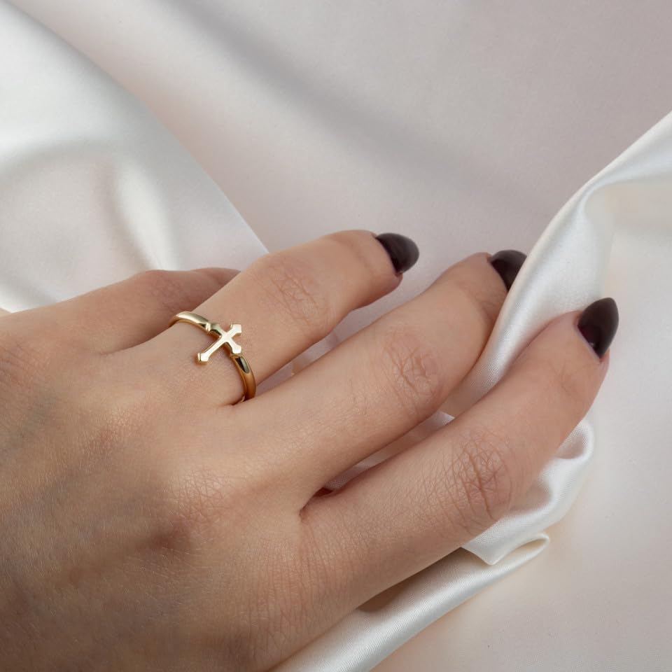 Religious Cross Faith Fine Ring Real Solid 14K Gold