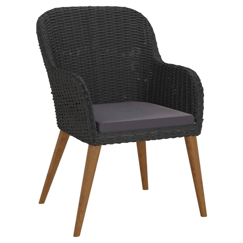 Set di mobili da giardino da 5 pezzi, colore nero, 160 cm, in legno di acacia e polyrattan, con cuscini imbottiti, design moderno, robusto, per balcone, terrazza e giardino