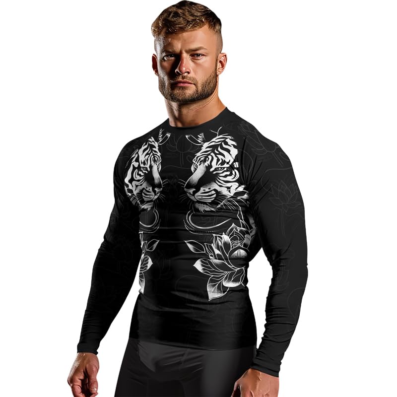 Tiger Men's Long Sleeve Rash Guard – Jiu Jitsu Rash Guards for Men, BJJ Compression Shirt for MMA & Grappling4