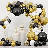 RUBFAC 140pcs Black and Gold Balloon, Balloons Garland Arch Kit, 5 10 12 18 Inch Black Gold White Latex Balloons for Graduation Party Birthday Anniversary Festival