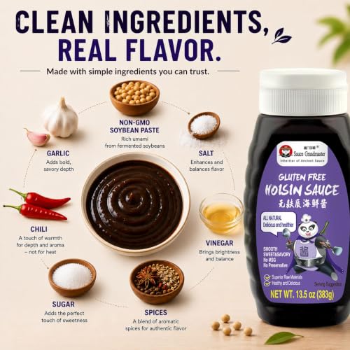 Image of Gluten Free Hoisin Sauce for Stir Fry, Clean Ingredients, Sauce Grandmaster | Authentic Chinese Hoisin Sauce, 20 Calories Per Serving, No Preservatives, Easy-Squeeze Bottle For Stir-Fries, Bbq & Dipping