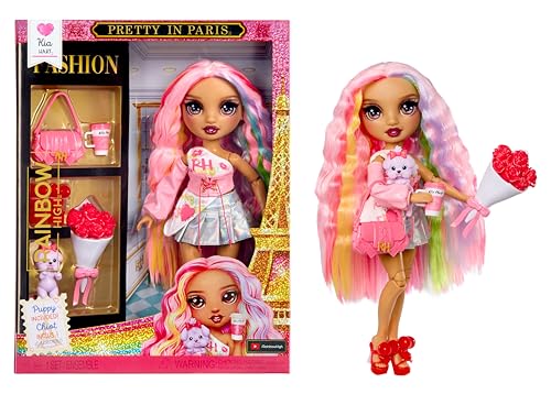 Rainbow High Pretty in Paris Fashion Bambola - Kia Hart - Bambola alla moda color rosa tenue di 28 cm con cucciolo, borsetta e accessori, per giocare, snodata, da collezionare, etĂ dai 4 ai 12+ anni