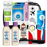 Women’s Essential Travel Toiletry Kit – TSA Approved Clear Bag with Shampoo, Conditioner, Coconut Shower Gel, Toothbrush & Case, Toothpaste, Facial Wash, Comb & Perfume Atomiser
