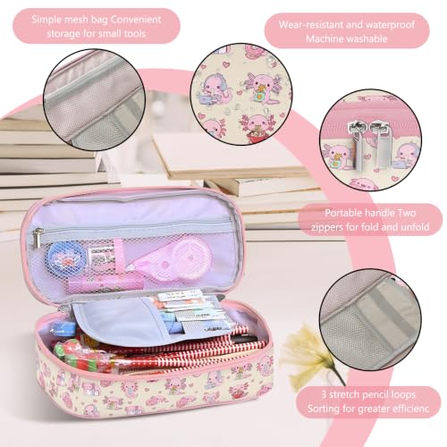 Image of Axolotl Pencil Case, Axolotl Pen Bag For School, Pink Pencil Case For Kids Girls Boys, Large Capacity Desk Organizer School, Pink Pen Box Birthday Gifts
