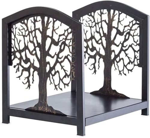 Leñero de hierro forjado con diseño de árbol for interior, resistente, for exteriores