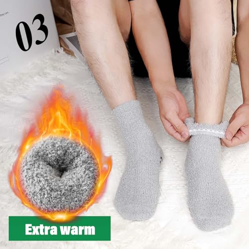 CaiDieNu Fuzzy Socks for Men with Grippers, Fluffy Slipper Socks Winter Warm Thick Home Hospital Cozy Non-slip Socks 5 Pairs3