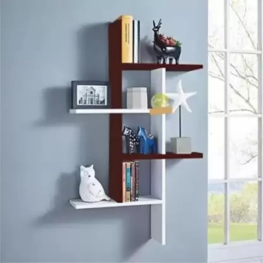 ShaizR Art Four-Shelf Wooden Floating Wall Shelf That May be Used as a Wall Rack, Wall Decoration Shelf, or Wall Display Rack for a Living Room, Drawing Room, or Office-White and Brwon (B0D35SC69X) Amazon Price History, Amazon Price Tracker