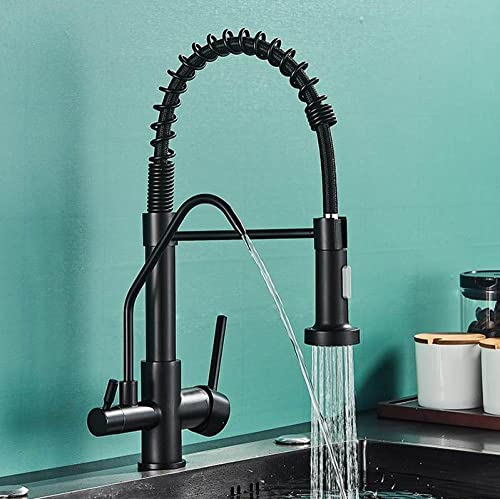 Robinet cuisine noir mat rotatif eau pure et mitigeur pour évier sans perçage supplémentaire