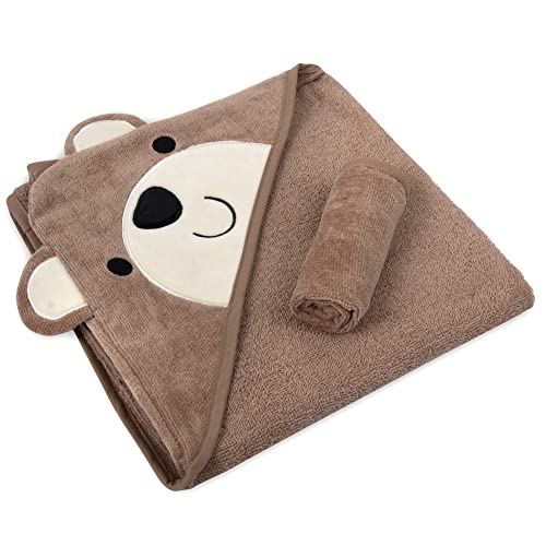 Baby Animal Hooded Towel And Washcloth Set For Newborns, Infants, Toddlers Boys And Girls 3-24 Months (Beaming Brown Bear) #TOP2