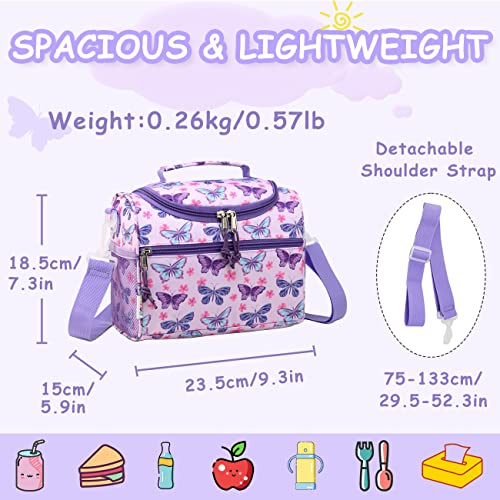 RAVUO Lunch Bag for Girls Insulated Cute Butterfly Lunch Box with Adjustable Strap and Bottle Holder Cooler Lunchbox Back to School Thermal Meal Tote Kit for Toddler 6.5L - Image 2