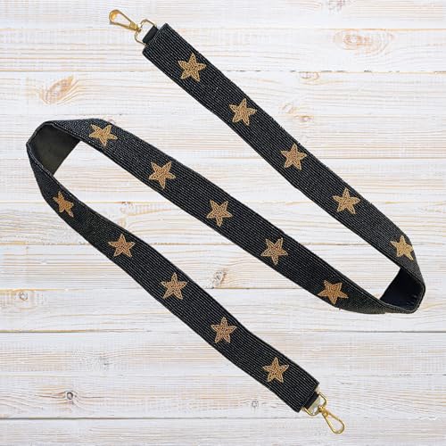 Lashicorn Black with Gold Stars Beaded Purse Strap 49” Football Colorado Missouri Gold Clasp Game Day Clear Stadium Bag Sports Pittsburg New Orleans3