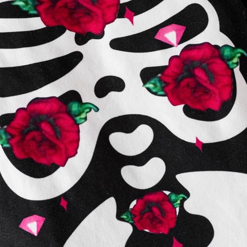 Kuriozud Halloween Outfit Clothes Toddler Baby Girl Skeleton Rose Long Sleeve Romper with Bow Headband Tulle Skirt 3Pcs Set4