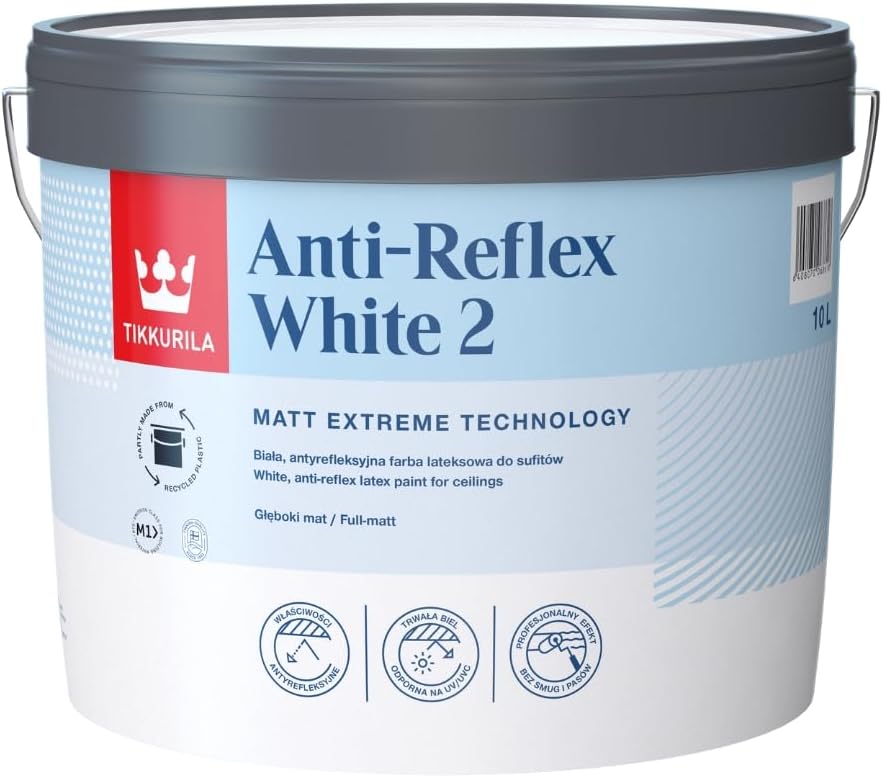 TIKKURILA Anti Reflex 2 - Flat Matt, High-Opacity, Ceiling Paint - Zero Flash - 10 Litres