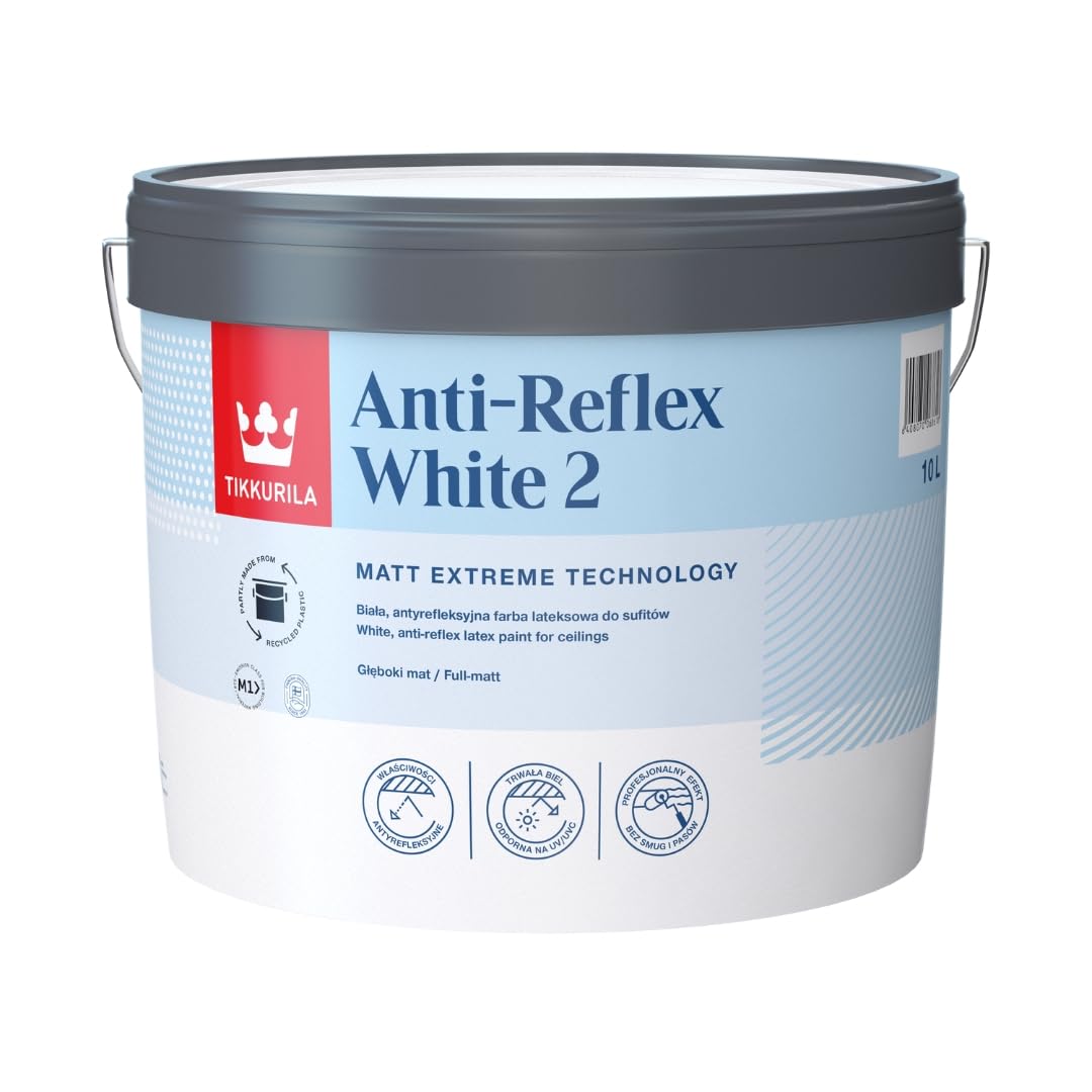 TIKKURILA Anti Reflex 2 - Vernice piatta opaca, ad alta opacità, per soffitto, Zero Flash, 10 litri