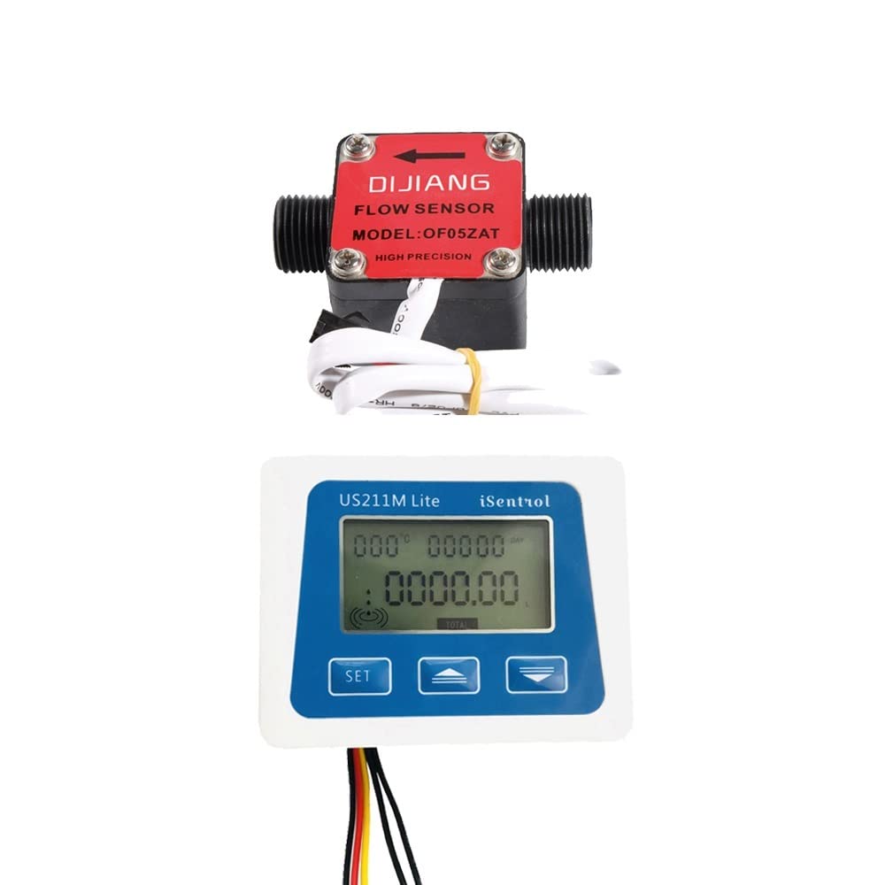 Genérico Flujo Digital Mete OF201 1-10L / min Combustible 5V Lector de Flujo Sensor de Flujo de Agua de Efecto Hall con Sensor de Temperatura