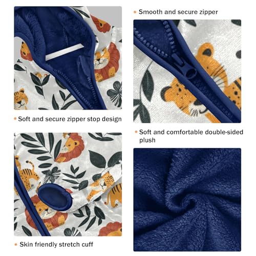 Forest Lions Tigers Girls Fleece Jacket Girls Fall Jacket Boys Coats Zip Up Hoodie Children Sherpa Warm Outerwear 2-10T3