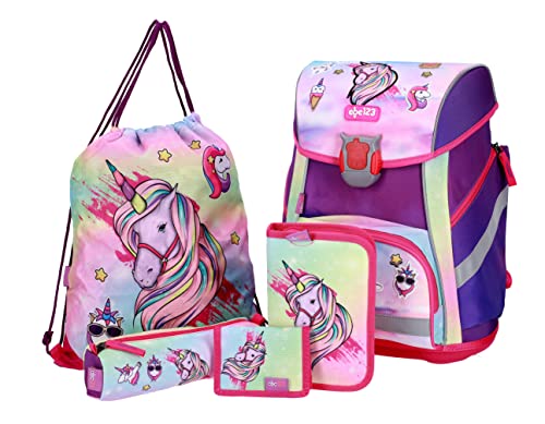 St.Majewski Einhorn Schulranzen Set 4-teilig – Unicorn Ranzen Für Mädchen, Pastell, Mit Brustgurt