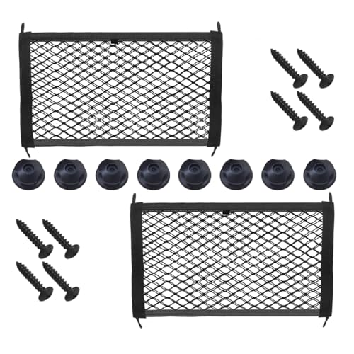 2 PCS Small Car Cargo Net, Stretchable Pocket Storage Mesh Net with 8 Mounting Screws and 8 Hooks, Elastic Organizer Pouch for Truck, Car, SUV, Boats (17.72x9.84inch)