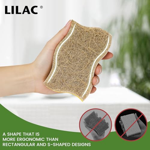 Image of LILAC 12 Pack Natural Cellulose Sponges for Dishes - Non-Scratch Kitchen Scrub Sponges - 100% Biodegradable & Eco-Friendly Cleaning Sponges for Non-Stick Cookware, Bathroom & Household(Yellow)