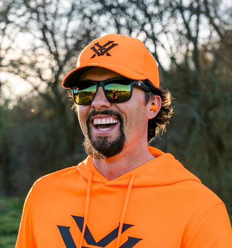 Vortex Blaze Orange Hunting Snapback Hat in use outdoors