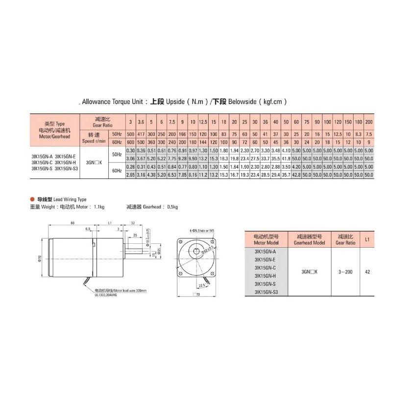 GTPBAO Speed Regulate 3IK15GN-C 15W Induction Motor 70x70mm Frame 220V AC Single Phase Fixed Speed Constant Speed Gear Motor Reducer(10K)