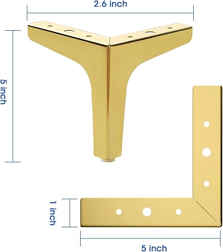Miniatura 2 de SVISNA Patas de metal dorado de 5 pulgadas para muebles, 8 piezas, pies de repuesto resistentes para estantería, sofá, gabinete, silla, sofá, mesa