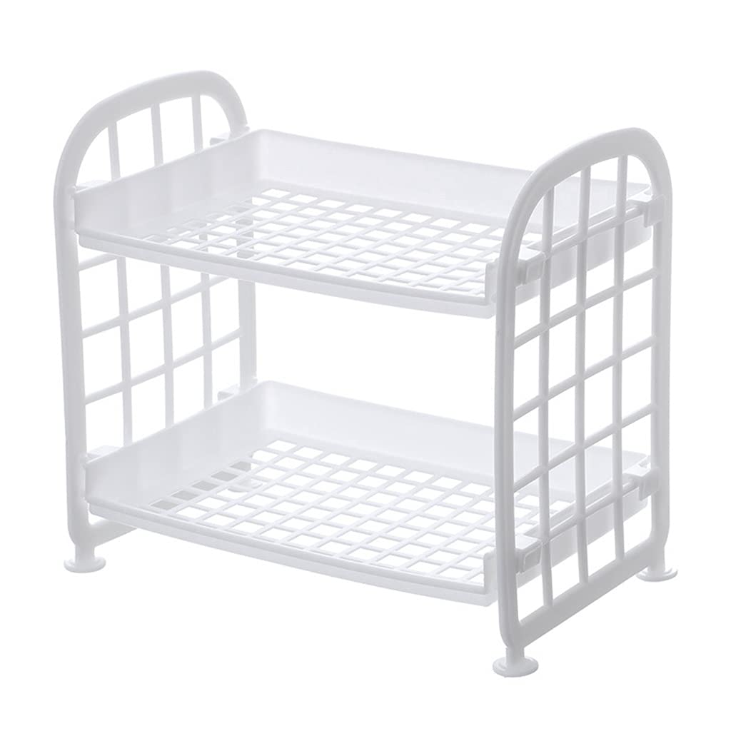 2 Tier Hollow Plastic Folding Shelf Countertop Cosmetic Storage Spice Rack Vanity Tray Bathroom Kitchen Organizer