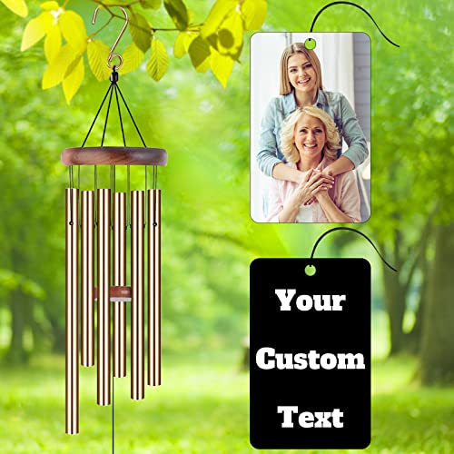 Image of Personalized Custom Wind Chimes Memorial Gift for Loss of Loved One Mother Dad Mom Dog Pets Customized Outdoor Sympathy Wind Chimes with Photo Text