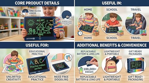 Image of 8.5 Inch LCD Writing Tablet | Digital Drawing Pad for Kids & Adults | Erasable E-Writer Board with Stylus | Paperless Writing Tablet for Study, Office & Home