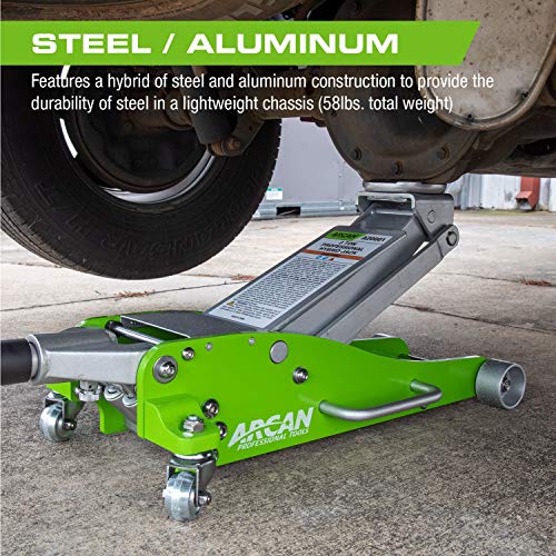 Arcan 3 Ton (6,000 Lbs.) Hybrid Heavy Duty Aluminum And Steel Low Profile Floor Jack With Dual Pistons Reinforced Lifting Arm (A20001) #TOP1