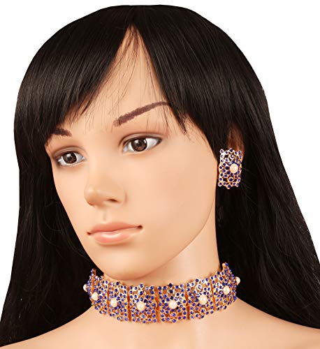 Image of Touchstone Mughal Jali Collection Gold Tone Indian Mughal Bollywood White Diamante Jewelry Choker Set for Women
