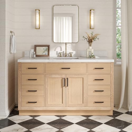 Ariel 60 Oak Bathroom Vanity with Quartz Top