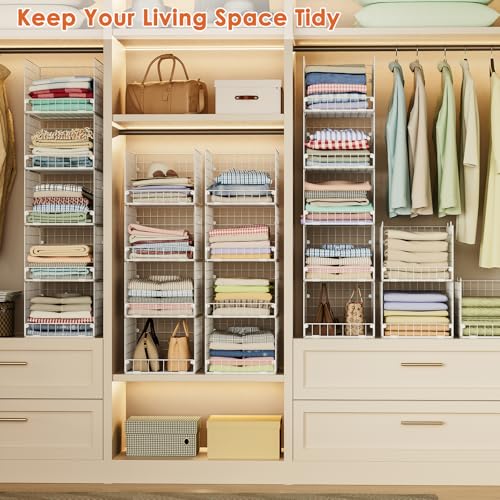 Image of 5-Tier Stackable Closet Storage Shelves, Closet Organizers and Storage Basket, Foldable & Stackable Closet Organizers for Closet System, Space-Saving Closet Shelf for Home ,White(Patent No. 30022416)