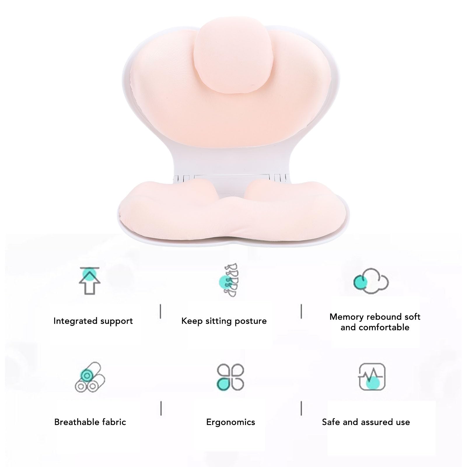 Cuscino pieghevole ergonomico per il supporto lombare, supporto per la zona lombare della sedia da ufficio, cuscino portatile traspirante dal design ergonomico per lunghi periodi (Rosa chiaro)