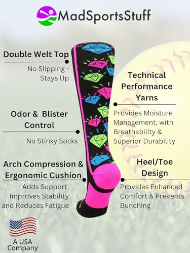 Image of MadSportsStuff Softball Socks with Diamonds for Girls Women Kids Youth Adult Over the Calf Soccer